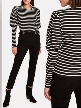 Veronica Beard striped Puff-sleeves Lyon Top Navy Blue - Medium
